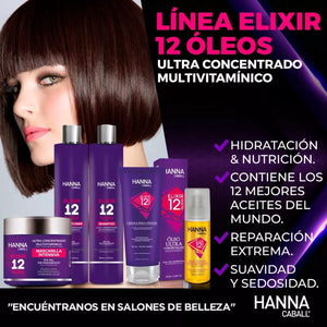 PACK 2: SHAMPOO + ACONDICIONADOR + MASCARILLA HANNA CABALL ELIXIR 12 OLEOS 400 ML.