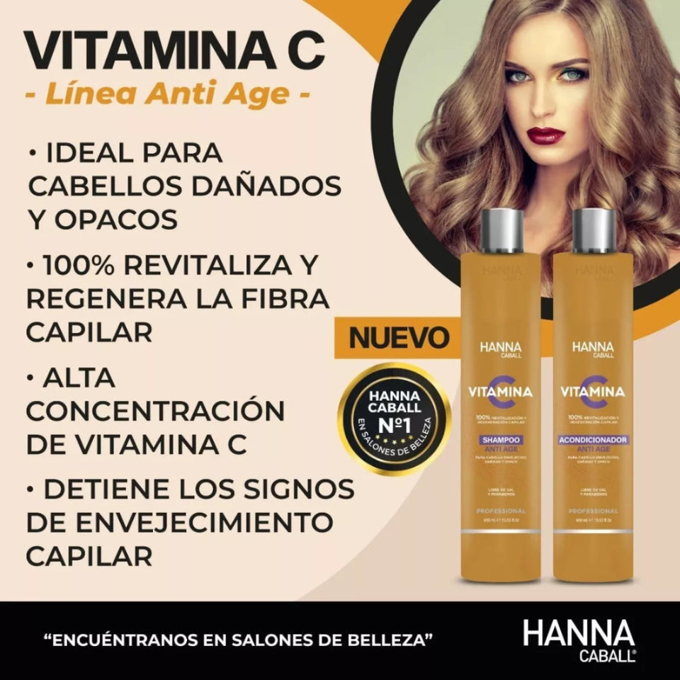 PACK 1: SHAMPOO + ACONDICIONADOR HANNA CABALL VITAMINA C ANTI AGE 400 ML.