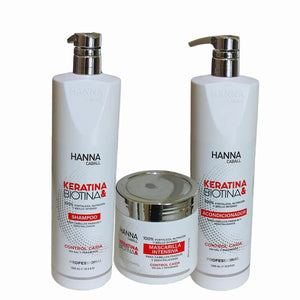 PACK 2: SHAMPOO + ACONDICIONADOR + MASCARILLA HANNA CABALL KERATINA & BIOTINA 1000 ML.