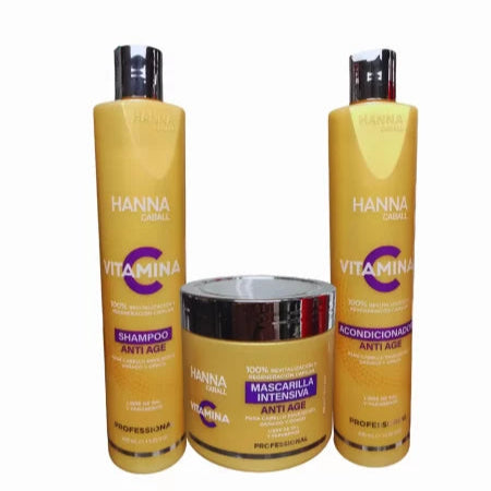 PACK 2: SHAMPOO + ACONDICIONADOR + MASCARILLA HANNA CABALL VITAMINA C ANTI AGE 400 ML.