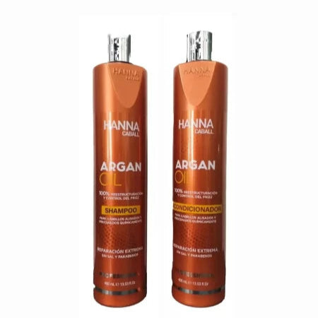 PACK 1 SHAMPOO + ACONDICIONADOR HANNA CABALL ARGAN OIL 400 ML.