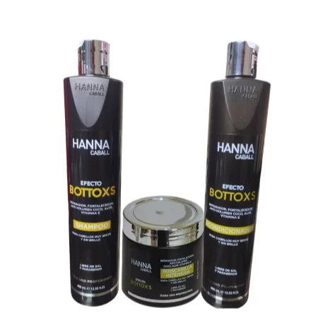 PACK 2: SHAMPOO + ACONDICIONADOR + MASCARILLA HANNA CABALL EFECTO BOTTOX 400 ML.