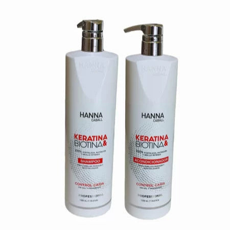 PACK 1: SHAMPOO + ACONDICIONADOR HANNA CABALL KERATINA & BIOTINA 1000 ML.